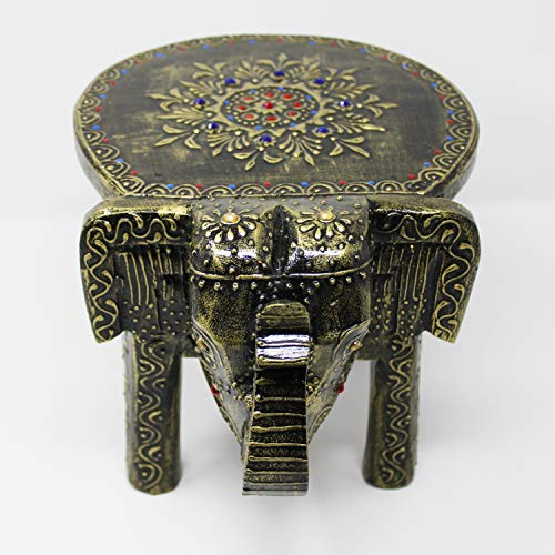 JH Gallery Handcrafted and Hand-Painted Wooden Elephant Decorative Showpiece Stool/Side Table for Home/Office/Living Or Bedroom Decor (Natural White), 20 cm, 8 Inches - Image 4