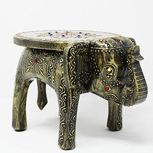 JH Gallery Handcrafted and Hand-Painted Wooden Elephant Decorative Showpiece Stool/Side Table for Home/Office/Living Or Bedroom Decor (Natural White), 20 cm, 8 Inches - Image 3