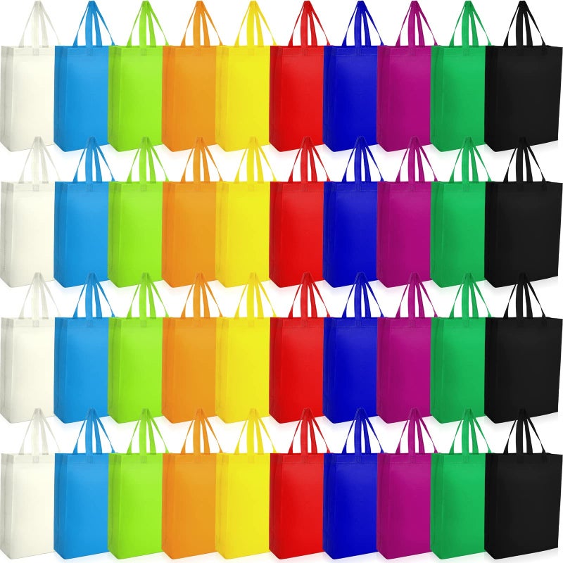 Boao 40 Pack Reusable Shopping Bags Bulk 14 x 10 x 4 Inch Shopping Bags for Groceries Non Woven Fabric Tote Bags Multicolored Grocery Bags with Handles for Shopping Birthday Party 10 Colors - Image 2