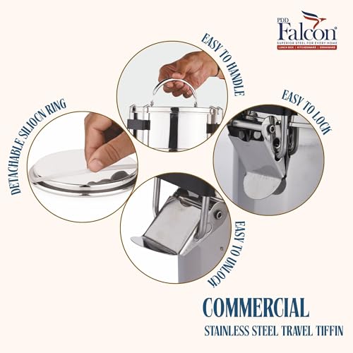 PDDFALCON Royal Lunch Box Stainless Steel Lunch Box Set, Airtight Lids,100% Leak-Proof, BIS Certified, Jindal Seal & Made in India Portable (Royal Commercial 5ltr) - Image 4