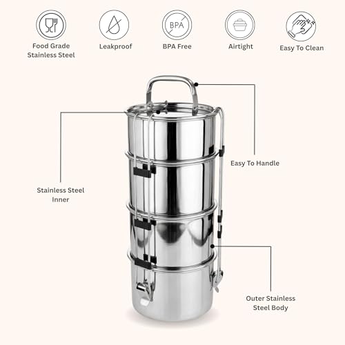 PDDFALCON Royal Lunch Box Stainless Steel Lunch Box Set, Airtight Lids,100% Leak-Proof, BIS Certified, Jindal Seal & Made in India Portable (Royal Commercial 5ltr) - Image 5