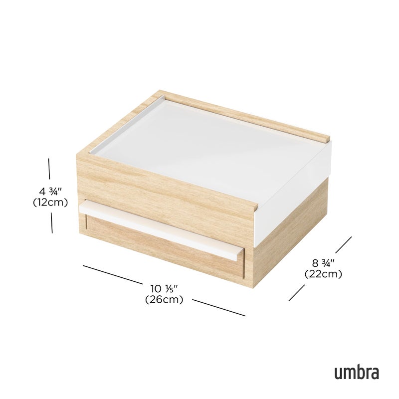 Umbra Stowit Jewelry Box - Modern Keepsake Storage Organizer with Hidden Compartment Drawers for Ring, Bracelet, Watch, Necklace, Earrings, and Accessories, White/Natural - Image 3