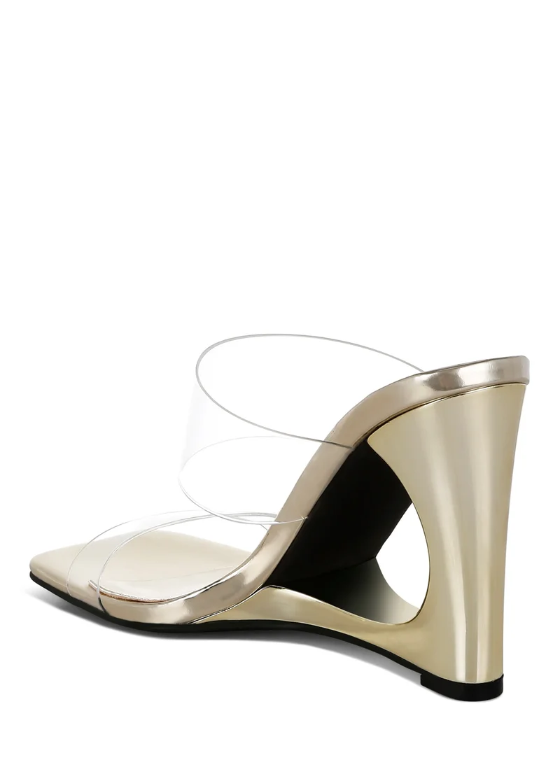 London Rag Fantasy Wedge Heel Clear Sandals in Gold