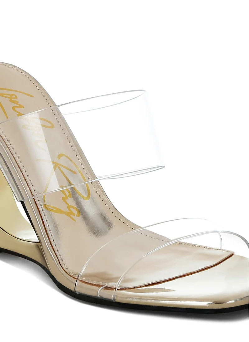 London Rag Fantasy Wedge Heel Clear Sandals in Gold