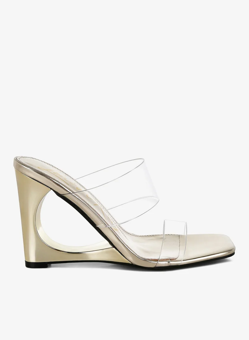Fantasy Wedge Heel Clear Sandals in Gold