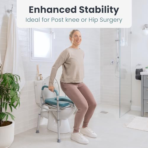 PELEGON Raised Toilet Seat with Handles 400lb Adjustable Height Width Toilet Chair with Arms Toilet Riser with Handles Toilet Chair Over Toilet Handicap Toilet Seat for Elderly Teal - Image 5