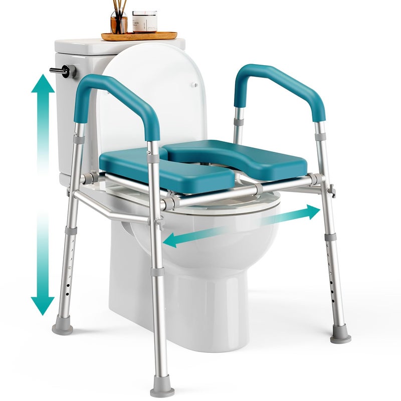 PELEGON Raised Toilet Seat with Handles 400lb Adjustable Height Width Toilet Chair with Arms Toilet Riser with Handles Toilet Chair Over Toilet Handicap Toilet Seat for Elderly Teal - Image 3