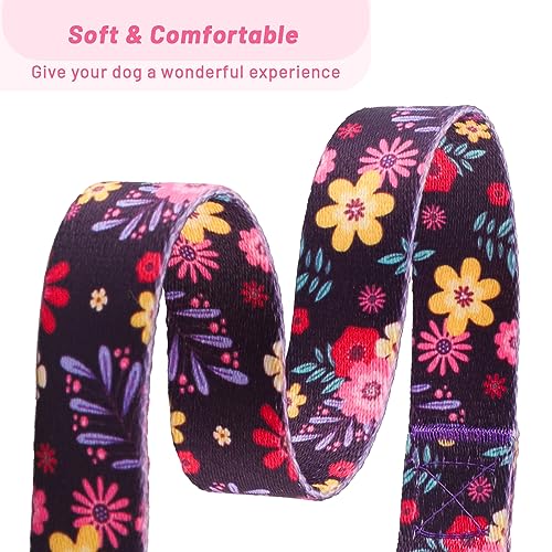 QQPETS Adjustable Soft Dog Collar: Print Flower Pink Multicolor Cute Patterns for XS Small Medium Large Pet Girl Boy Puppy Walking Running Training (L, Elegant Purple) - Image 4