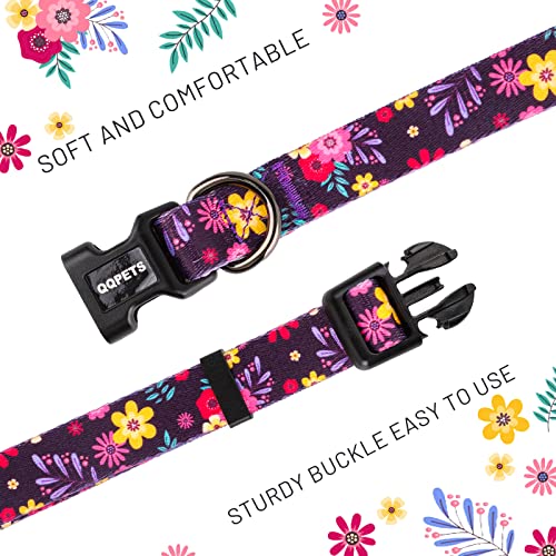 QQPETS Adjustable Soft Dog Collar: Print Flower Pink Multicolor Cute Patterns for XS Small Medium Large Pet Girl Boy Puppy Walking Running Training (L, Elegant Purple) - Image 3