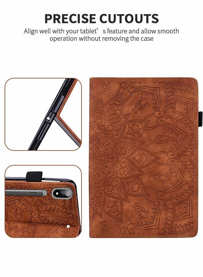 NIBEMINENT Folio Cover for 12.4" Samsung Galaxy Tab S8+/Galaxy S8+, Anti-Slip Stand Embossed Leather Soft Silicone Back with Elastic Strap, Card Slot + Pen Holder, S8 plus Flat Case  - Image 4