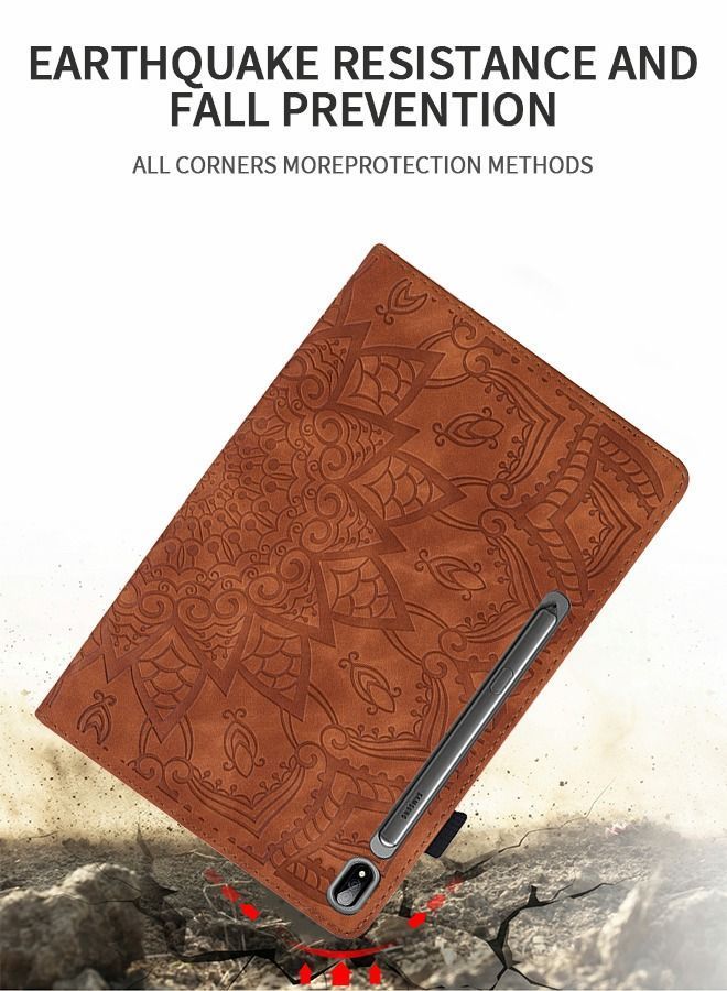 NIBEMINENT Folio Cover for 12.4" Samsung Galaxy Tab S8+/Galaxy S8+, Anti-Slip Stand Embossed Leather Soft Silicone Back with Elastic Strap, Card Slot + Pen Holder, S8 plus Flat Case  - Image 5