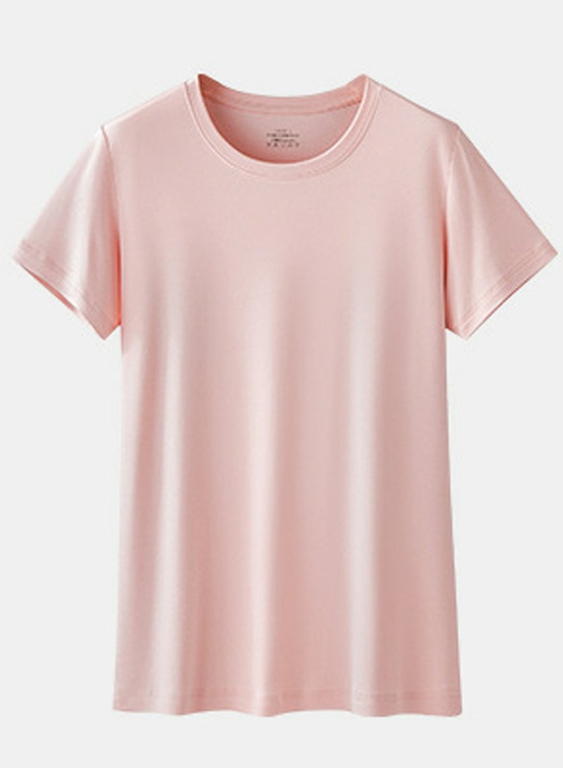 Loquat Women's Solid Color Classic Short Sleeve Crew Neck Modal T-Shirt Pale Pink 