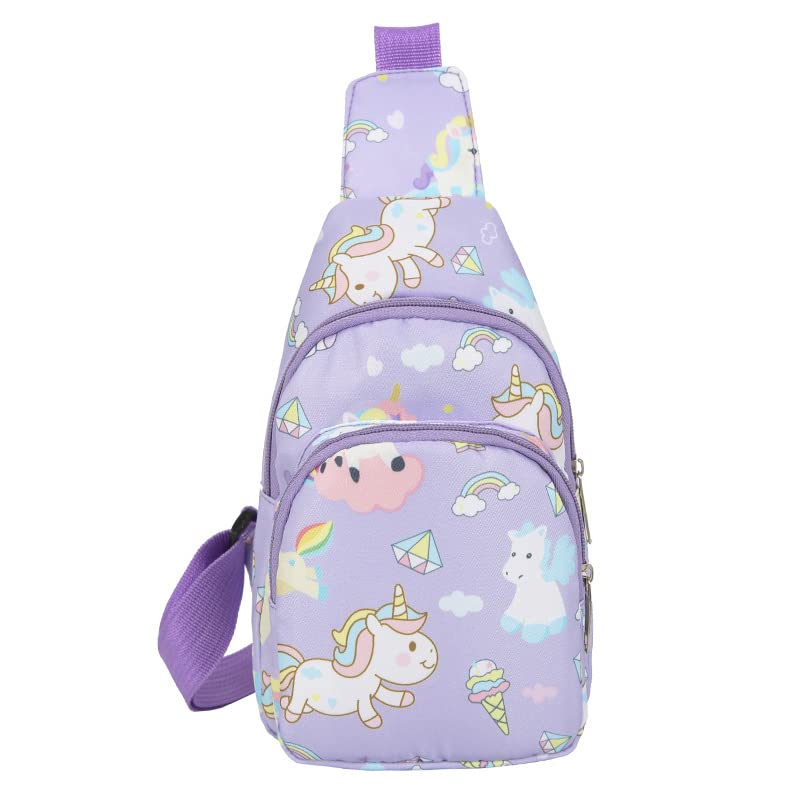 Hiflyer Kids Crossbody Bag - Small Nylon Sling Bag for Travel, Cartoon Design (Purple) - Image 4
