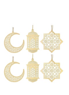 YQbest Pack of 6 pcs golden acrylic Stand Sign Islam Eid al adha Mubarak Ramadan Moon & Star DIY Art Craft Table Ornament Home Desktop Decoration Gold  - Image 1