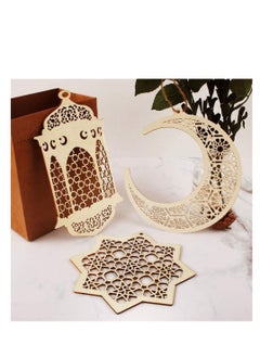 YQbest Pack of 6 pcs golden acrylic Stand Sign Islam Eid al adha Mubarak Ramadan Moon & Star DIY Art Craft Table Ornament Home Desktop Decoration Gold  - Image 3