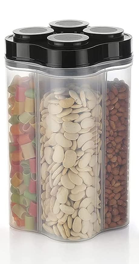SIXFIRE Airtight Clear Plastic Lock Food Storage 4 Section Container Jar For GroceryFridge ContainerContainersKitchen Storage Container Set For SugarCoffeeMulti 2500 Ml 1 PiecesBeige - Image 2