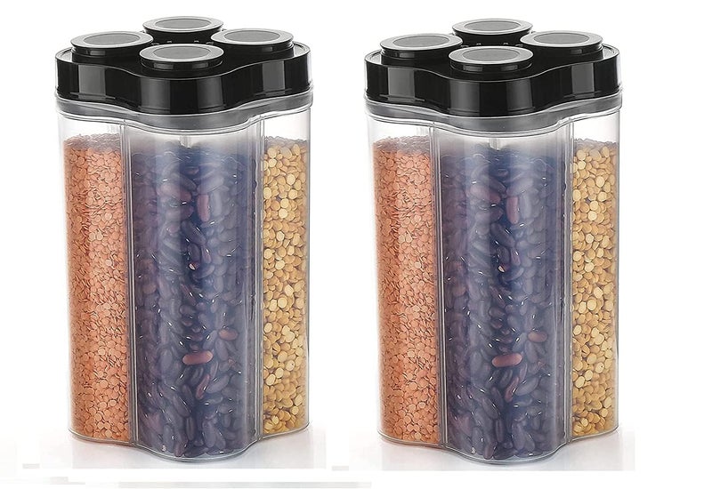 SIXFIRE Airtight Clear Plastic Lock Food Storage 4 Section Container Jar For GroceryFridge ContainerContainersKitchen Storage Container Set For SugarCoffeeMulti 2500 Ml 1 PiecesBeige - Image 3