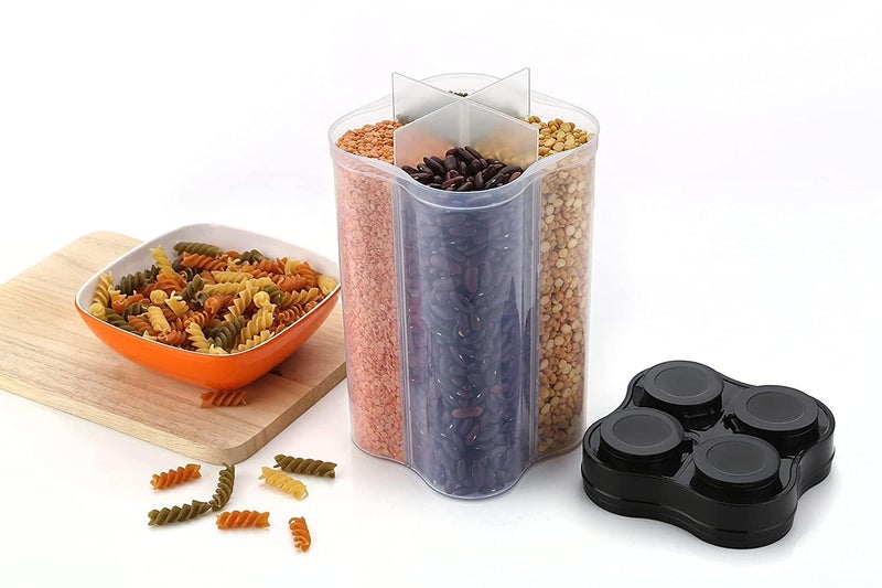 SIXFIRE Airtight Clear Plastic Lock Food Storage 4 Section Container Jar For GroceryFridge ContainerContainersKitchen Storage Container Set For SugarCoffeeMulti 2500 Ml 1 PiecesBeige - Image 4