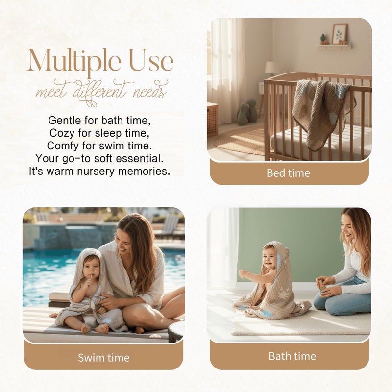 Hardnok Ultra-Soft Muslin Baby Hooded Towel - 32 X 32 Inches  Ideal For Bath & Beach  Suitable For Both Boys & Girls From Newborns To Toddlers(Ocean Coffee - Image 4