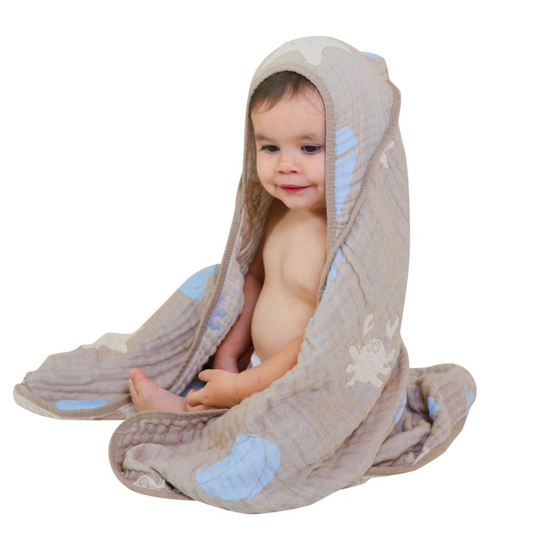Hardnok Ultra-Soft Muslin Baby Hooded Towel - 32 X 32 Inches  Ideal For Bath & Beach  Suitable For Both Boys & Girls From Newborns To Toddlers(Ocean Coffee - Image 1