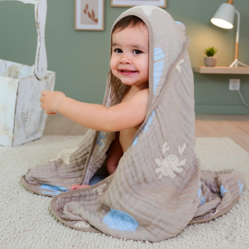 Hardnok Ultra-Soft Muslin Baby Hooded Towel - 32 X 32 Inches  Ideal For Bath & Beach  Suitable For Both Boys & Girls From Newborns To Toddlers(Ocean Coffee - Image 2