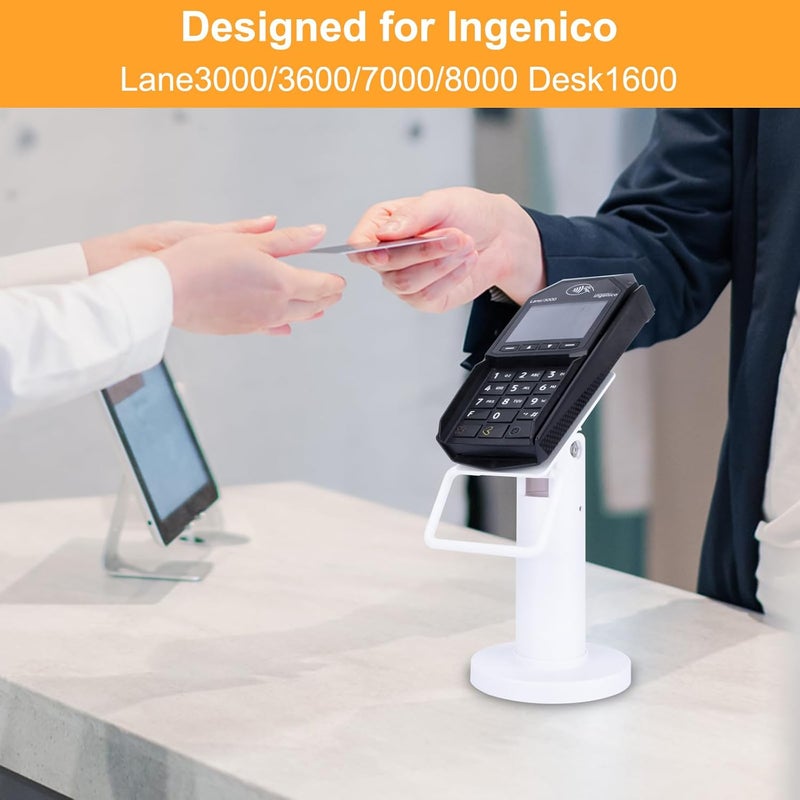 CRIZISTON Metal Square POS Terminal Stand for Ingenico Lane/3000/3600/7000/8000, Tilt & Swivel Stand, White - Image 2