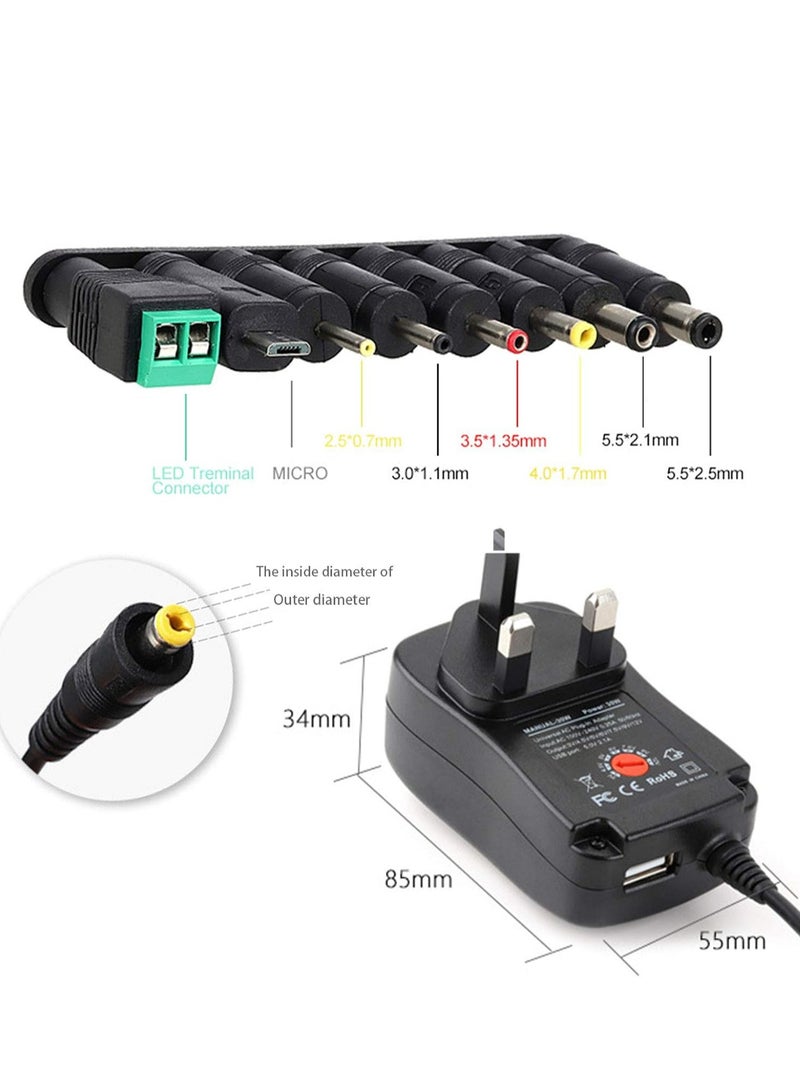 أم جي زي محول طاقة عالمي 30 وات، شاحن مزود طاقة تبديل تيار متردد/مستمر 3 فولت، 4.5 فولت، 5 فولت، 6 فولت، 7.5 فولت، 9 فولت، 12 فولت، 2 أمبير، مزود بـ 8 مقابس محولة لأجهزة إلكترونية منزلية 3 فولت، 4.5 فولت، 5 فولت، 6 فولت، 7.5 فولت، 9 فولت، 12 فولت، وشرائط إضاءة LED، ومكبرات الصوت، وصناديق التلفزيون، والمزيد من الأجهزة - Image 5