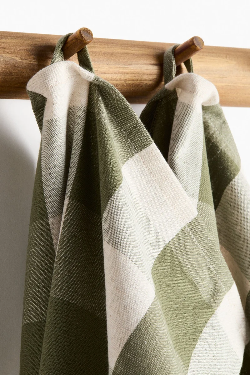 اتش اند ام منشفة مطبخ من مزيج الكتان - عبوة من قطعتين