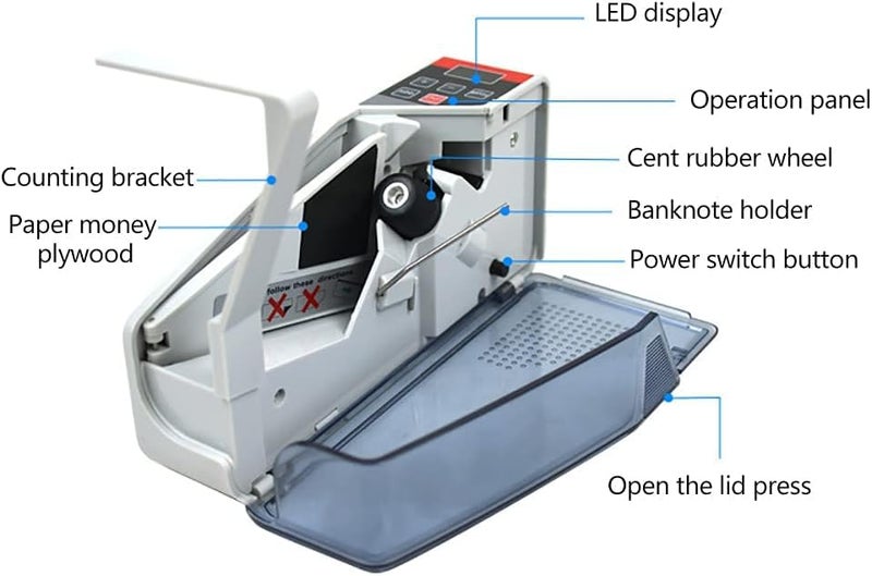 COI Portable Note Counting Machine | Mini Currency Bill Counter with LED Display, Dual Power (Adapter/AA Battery), ADD & Batch Functions | Fast Money Counter for Shops, Offices & Small Businesses - Image 4