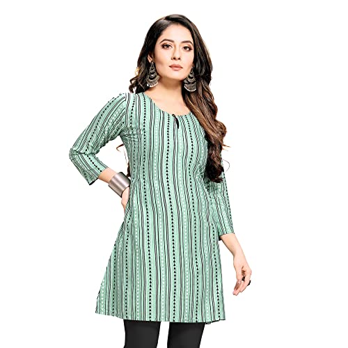 Shiv Textiles Rayon Fabric Printed Round Neck Short Kurtis for Women Top Dresses Kurti for Ladies & Girls Kurtis (Pista_3XL) - Image 1