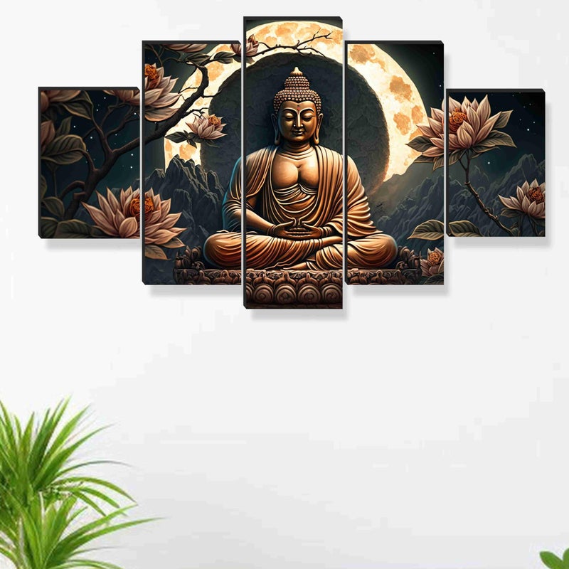 SAF Buddha Paintings for Wall Decoration - Set Of Five, 3d modern art Painting for Living Room Large Size with Frames for Home Decoration, Hotel, Office 76.2 cm x 45 cm SANFPNLS35454 - Image 3