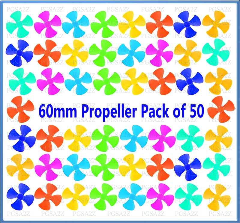 PGSA2Z® 50 Pcs 2mm Shaft 4 Wing Propeller 60mm Fan Propellor Micro DC Motor Propeller for DIY Airplane Science and Education Toys. - Image 1