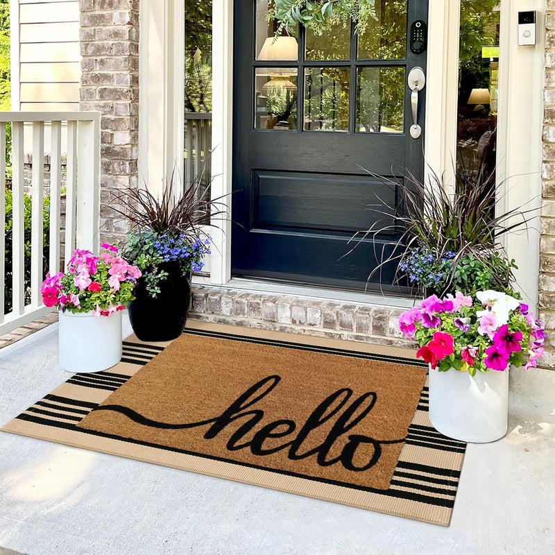Sungea Black and Khaki Striped Rugs 2.3'x3.6', Washable Hand Woven Front Door Rug, Reversible Outdoor Welcome Mat Foldable Layered Door Mats for Entryway Porch Decor Home Entrance - Image 3