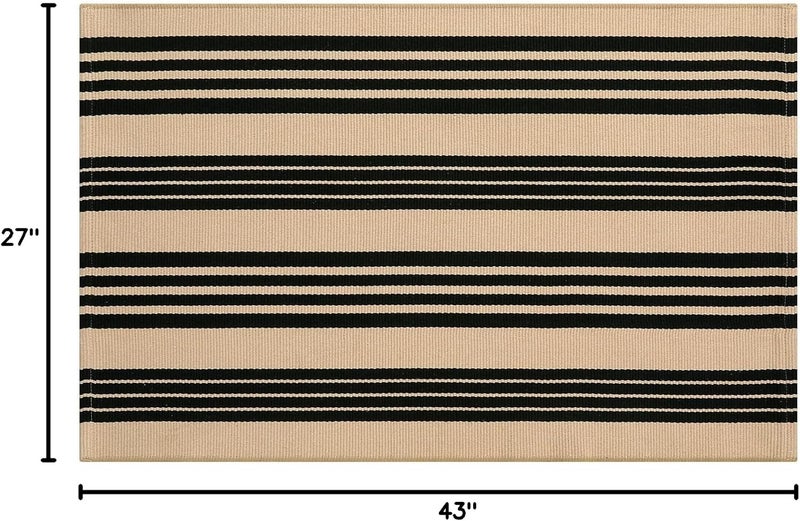Sungea Black and Khaki Striped Rugs 2.3'x3.6', Washable Hand Woven Front Door Rug, Reversible Outdoor Welcome Mat Foldable Layered Door Mats for Entryway Porch Decor Home Entrance - Image 2