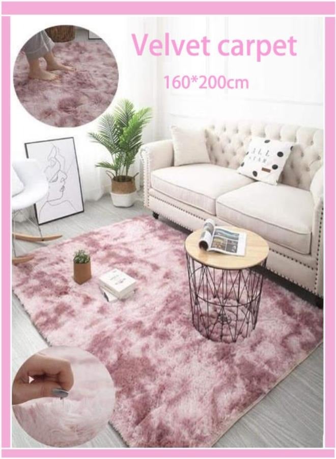 Fashionable modern velvet carpet tie dyed velvet carpet suitable for living room bedroom children's room presidential room soft and comfortable floor mat cute lotus pink color 160 * 200CM - Image 1