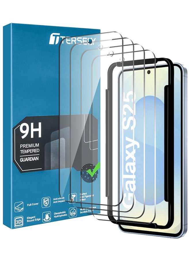 Tersely [4-Pack] 9H Tempered Glass Screen Protector for Samsung Galaxy S25 5G, with Installation Alignment Frame, Support Fingerprint Unlock, Case Friendly, Anti-Scratch Film - Image 1