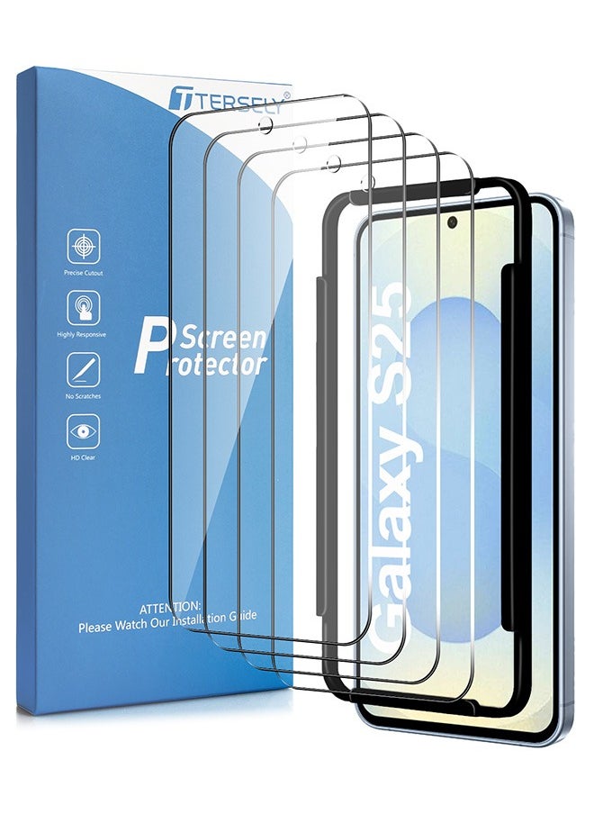 Tersely - [4-Pack] 9H Tempered Glass Screen Protector for Samsung Galaxy S25 5G, with Installation Alignment Frame, Support Fingerprint Unlock, Case Friendly, Anti-Scratch Film - Image 1
