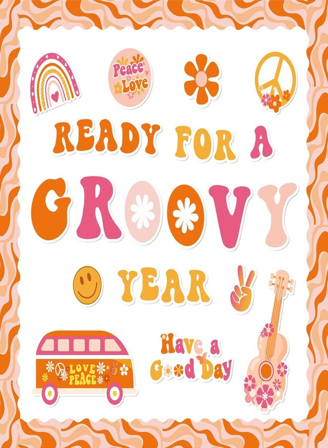 Whaline 60Pcs Groovy Back to School Bulletin Board Kit Pink Orange Retro Boho Bulletin Board Set Rainbow Flower School Bus Guitar Decoration Borders Cutouts with Glue Points for Classroom Office Decor - Image 1