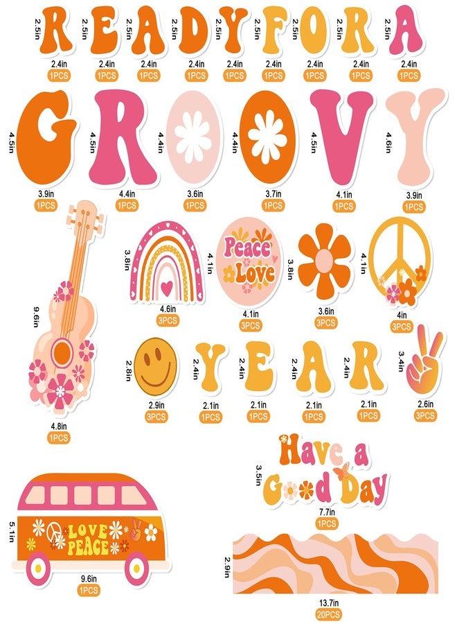 Whaline 60Pcs Groovy Back to School Bulletin Board Kit Pink Orange Retro Boho Bulletin Board Set Rainbow Flower School Bus Guitar Decoration Borders Cutouts with Glue Points for Classroom Office Decor - Image 2