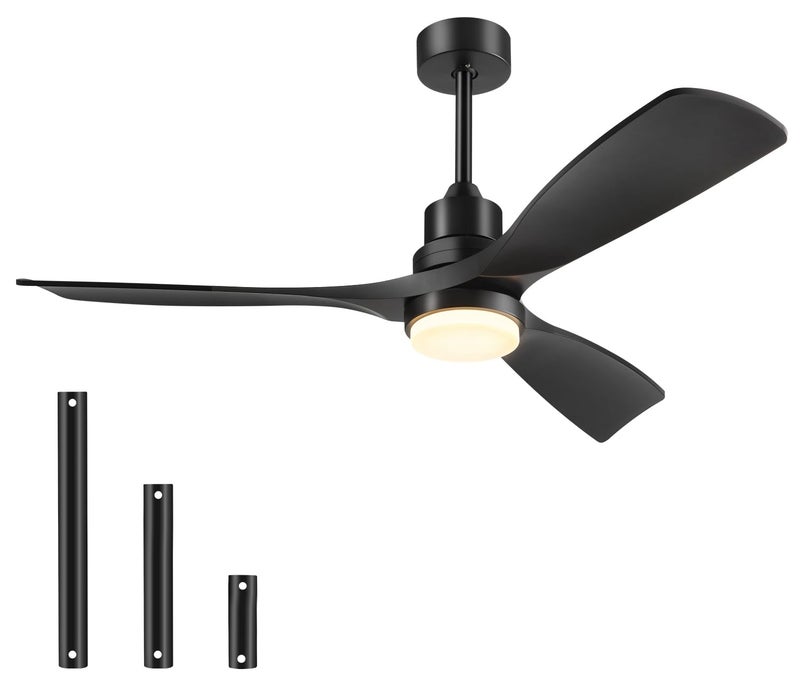 Forrovenco Ceiling Fan with Lights Remote Control, 52 Inch Black Ceiling Fans with 3 Downrods, 3 Blades, Timer, 6 Speed Modern Fan Quiet Reversible DC Motor for Patio Bedroom Outdoor/Indoor,52in,Black - Image 1