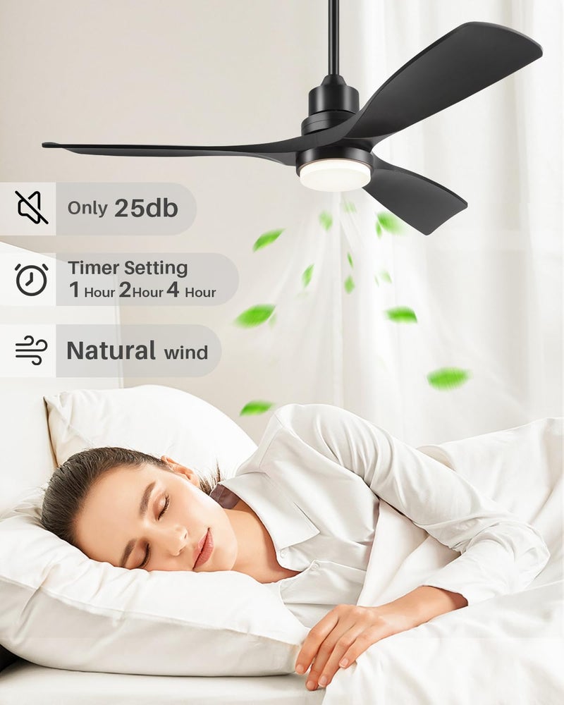 Forrovenco Ceiling Fan with Lights Remote Control, 52 Inch Black Ceiling Fans with 3 Downrods, 3 Blades, Timer, 6 Speed Modern Fan Quiet Reversible DC Motor for Patio Bedroom Outdoor/Indoor,52in,Black - Image 5