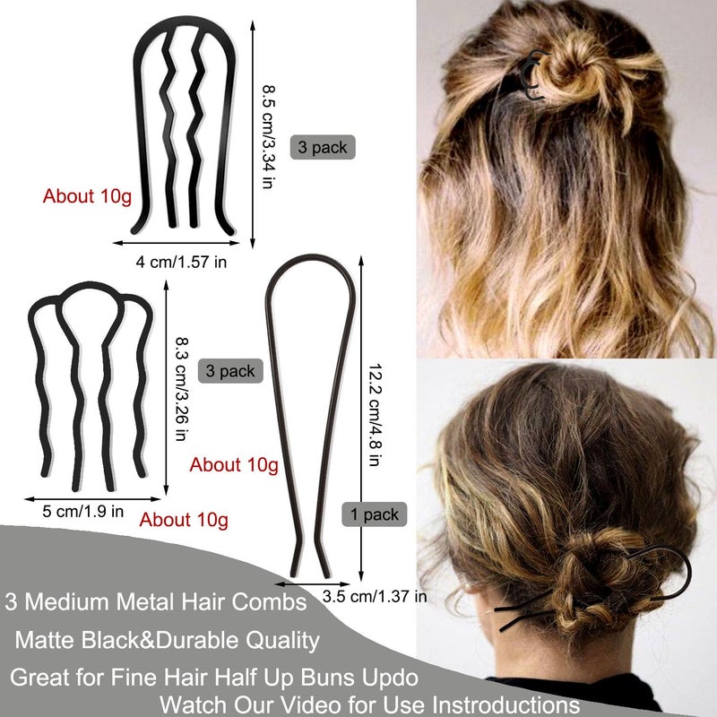 LAPOHI 7 Pcs Metal Hair Side Combs Hair Fork Clip Teeth Hair Pin Stick for Updo Bun, U Shape Hair Combs for Vintage Hairstyle Hair Accessories, Fine Hair Combination - Image 2