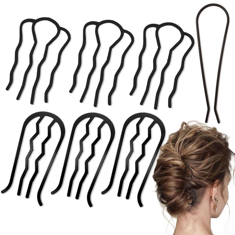 LAPOHI 7 Pcs Metal Hair Side Combs Hair Fork Clip Teeth Hair Pin Stick for Updo Bun, U Shape Hair Combs for Vintage Hairstyle Hair Accessories, Fine Hair Combination - Image 1