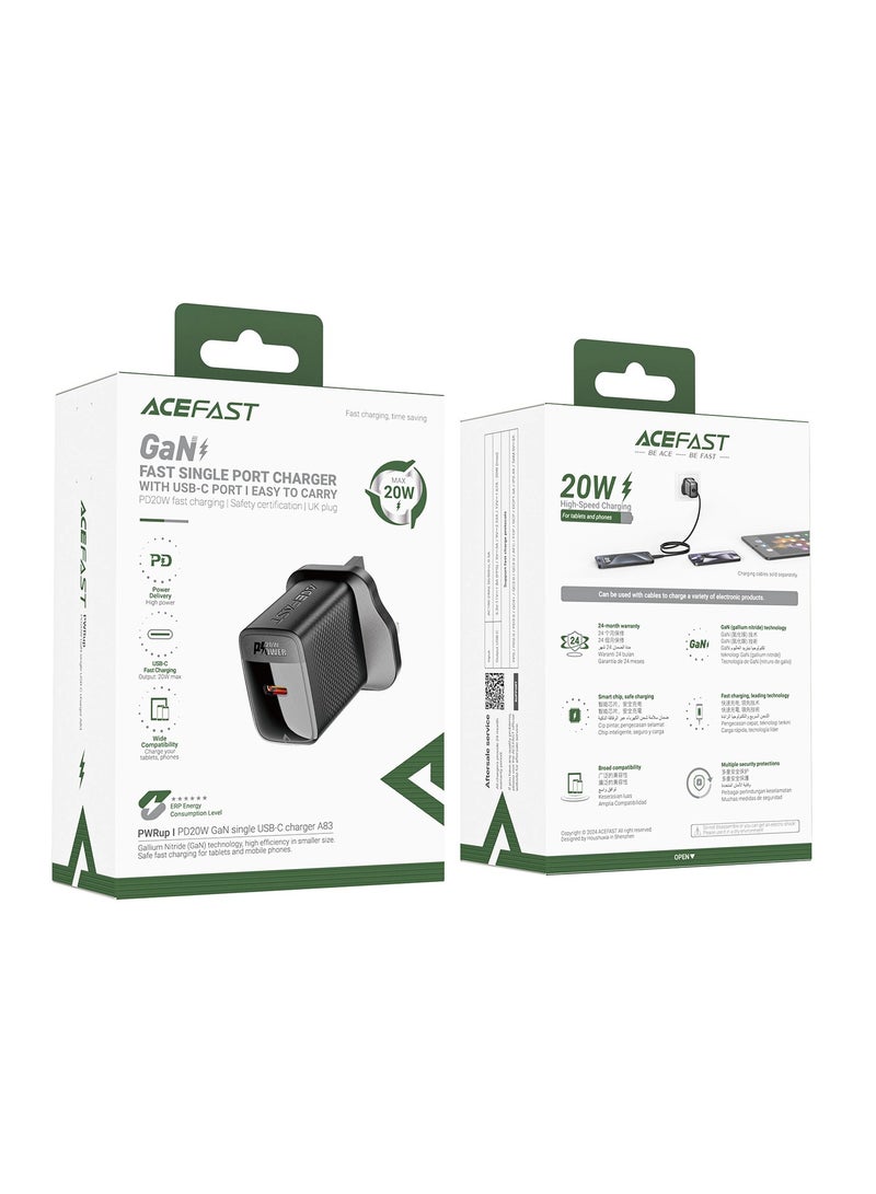 Acefast A83 PD20W GaN 1 x USB-C UK Wall Charger Black - Image 3