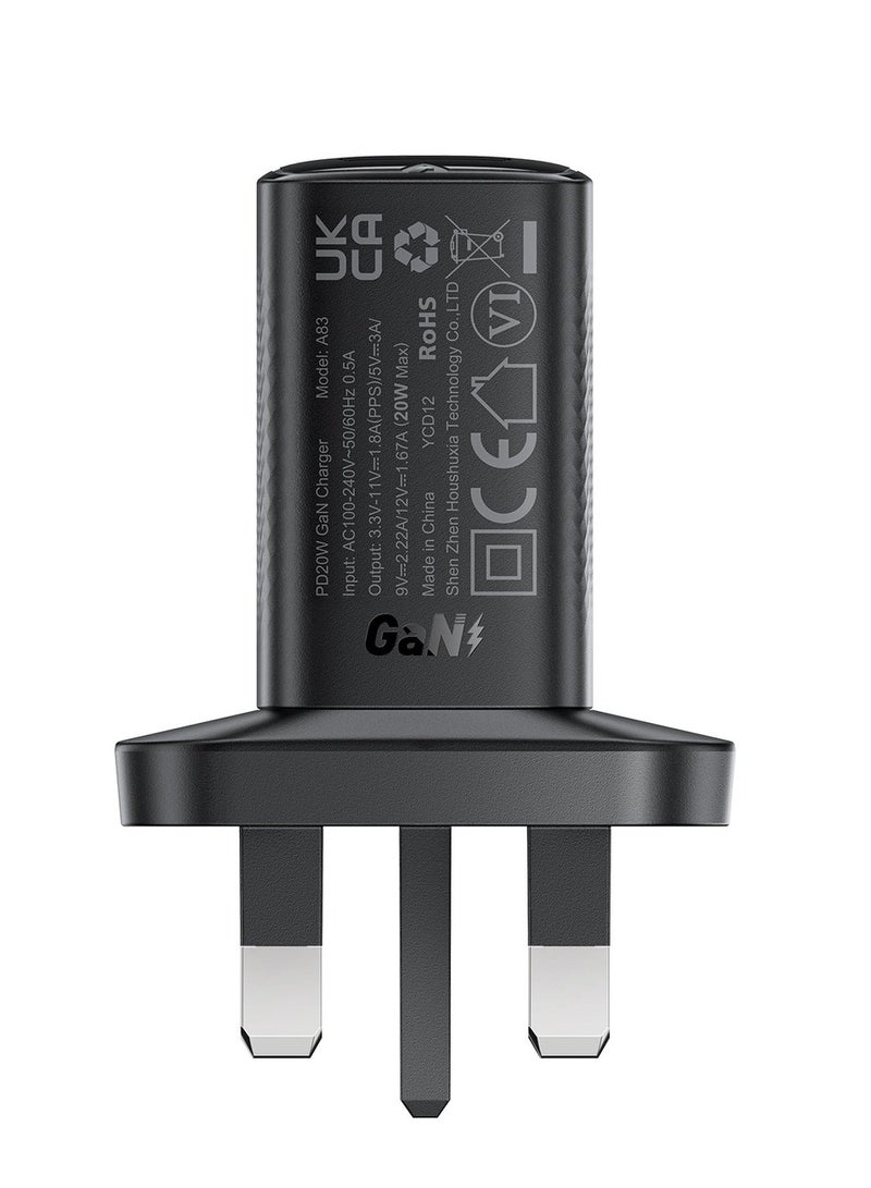 Acefast A83 PD20W GaN 1 x USB-C UK Wall Charger Black - Image 4