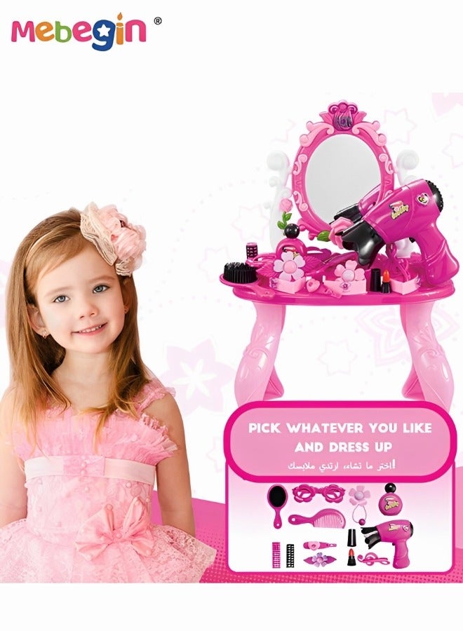 MEBEGIN Toddler Vanity Set Toy for Kids Vanity Table for Little Girls with Mirror and Beauty Accessories, Birthday Toys for Little Princess Pretend Play - Image 3