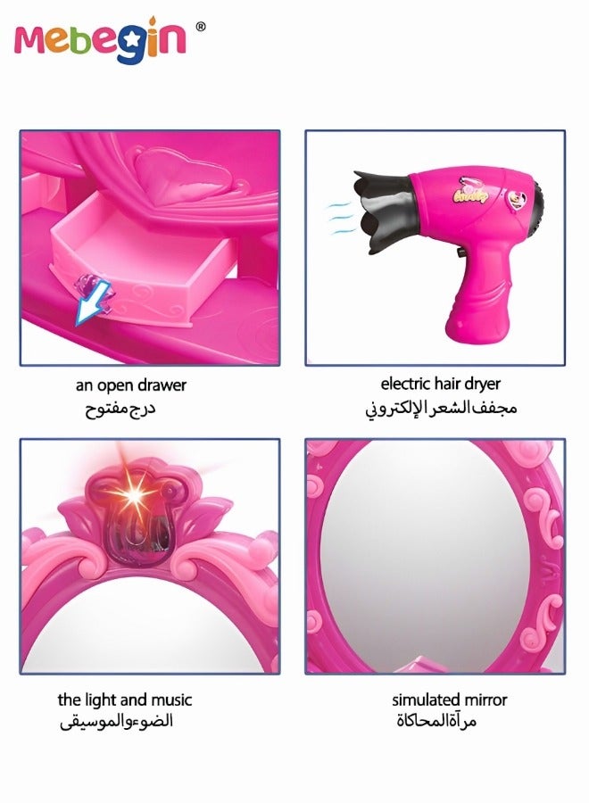 MEBEGIN Toddler Vanity Set Toy for Kids Vanity Table for Little Girls with Mirror and Beauty Accessories, Birthday Toys for Little Princess Pretend Play - Image 4