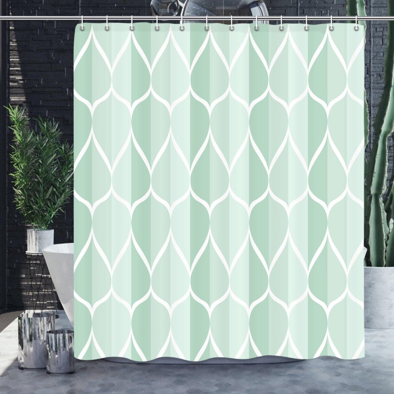 Gelbchu Light Green Geometric Shower Curtain Waterproof Design and Polyester QuickDrying Weighted Hem Green Fabric Shower Curtains Set for Bathroom W 72 x H 72 Machine Washable with 12 Hooks