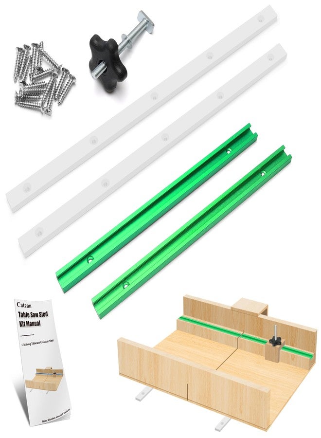 Catcan Crosscut Sled Kit for Table Saw, Catcan Table Saw Sled Kit Includes 2 Aluminum 12” T-Track, 2 UHMW 17” Miter Bars, Screws, Knob and Bolt for Tablesaw Woodworking - Image 1