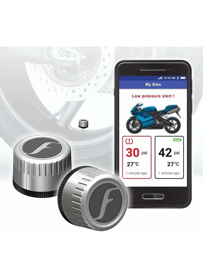 FOBO Bike 2 tire Pressure Monitoring System (Silver) – External Monitor, Bike tire, Temperature Sensor, Wireless, for Smart Bike, Motorcycle, ebike & Bicycle - Image 1